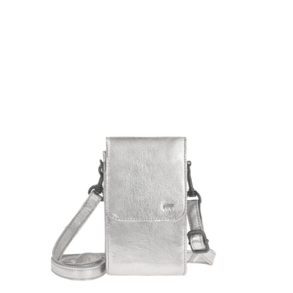 Bear Design Handytasche Leder zum Umhängen "Robbie", Handy-Umhängetasche, Damen, mit Gürtelschlaufe, als Crossover Tasche, silver (metallic silber)