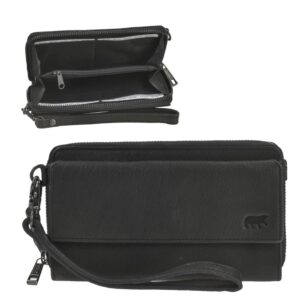 Bear Design Handytasche zum Umhängen Leder mit Geldbörse "Lilian" black (schwarz)