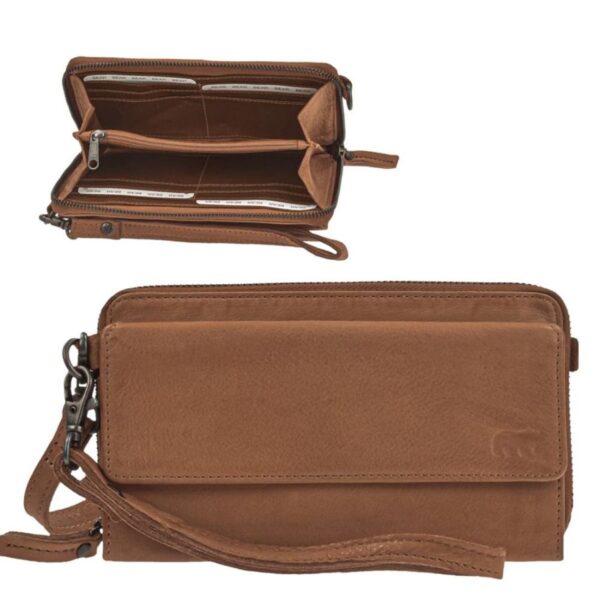 Bear Design Handytasche zum Umhängen Leder mit Geldbörse "Lilian" cognac (braun)