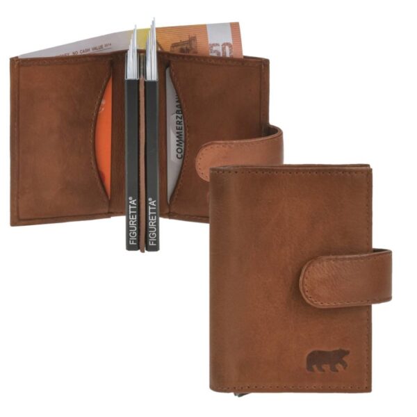 Bear Design Karten Portemonnaie Leder 8x10cm für 12 Karten ERIC "Callisto Pelle" cognac