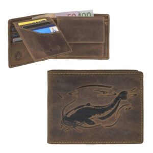 Leder Geldbörse 12x9cm mit Fisch "Vintage" antikbraun Wels