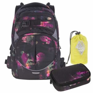 Nitro Schulrucksack Set SUPERHERO "black rose" mit Schlamper und Regenhaube