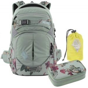 Nitro Schulrucksack Set SUPERHERO "dead flower" mit Schlamper und Regenhaube
