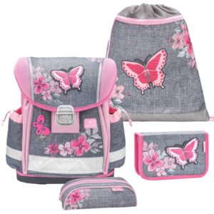 Belmil Schulranzen Set Mädchen Elegant (Motiv: Schmetterlinge) "Classy", ab 1.Klasse Grundschule