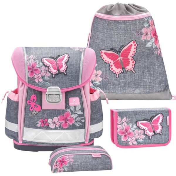 Belmil Schulranzen Set Mädchen Elegant (Motiv: Schmetterlinge) "Classy", ab 1.Klasse Grundschule