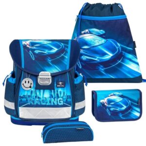 Belmil Schulranzen Set Jungen Racing Neon Blue (Motiv: Rennwagen ) "Classy", ab 1.Klasse Grundschule