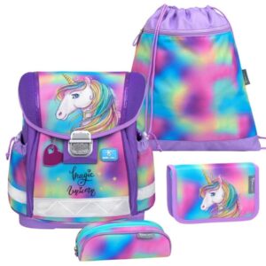 Belmil Schulranzen Set Mädchen Rainbow Color (Motiv: Regenbogen-Einhorn) "Classy", ab 1.Klasse Grundschule