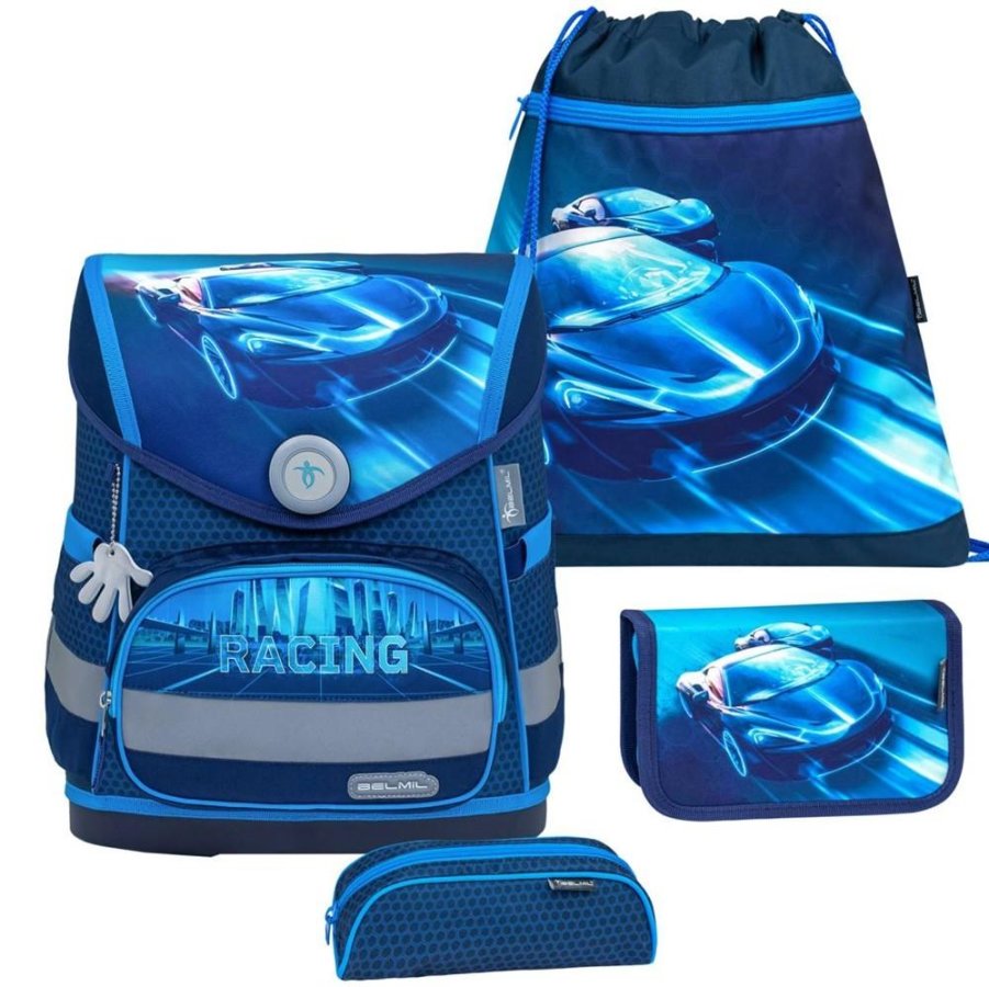schulranzen set compact 4tlg rennwagen racing blue neon