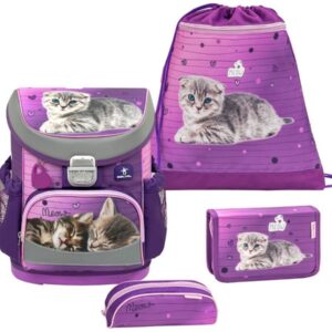 Belmil Schulranzen Set Mädchen Little Caty (Motiv: Katze) "Mini Fit" für kleinere Kinder, ab 1.Klasse Grundschule