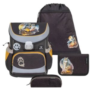 Belmil Schulranzen Set Jungen Moonless Night (Motiv: Wolf) "Mini Fit" für kleinere Kinder, ab 1.Klasse Grundschule