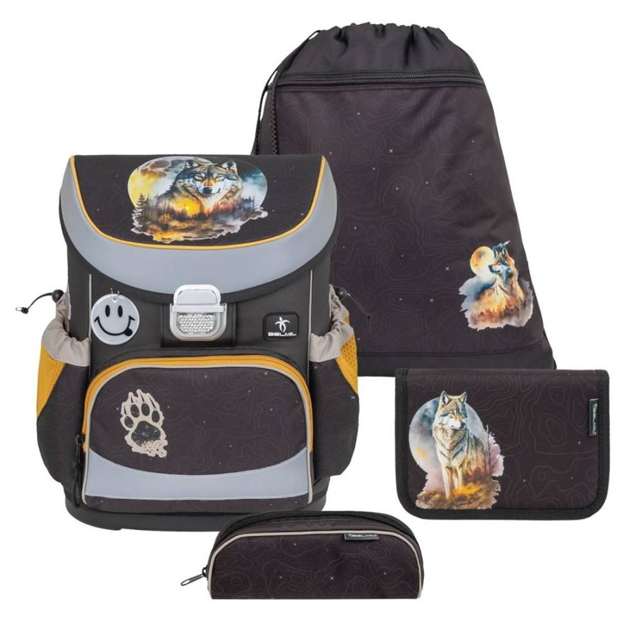 schulranzen set mini fit 4tlg fuer kleinere kinder moonless night motiv wolf