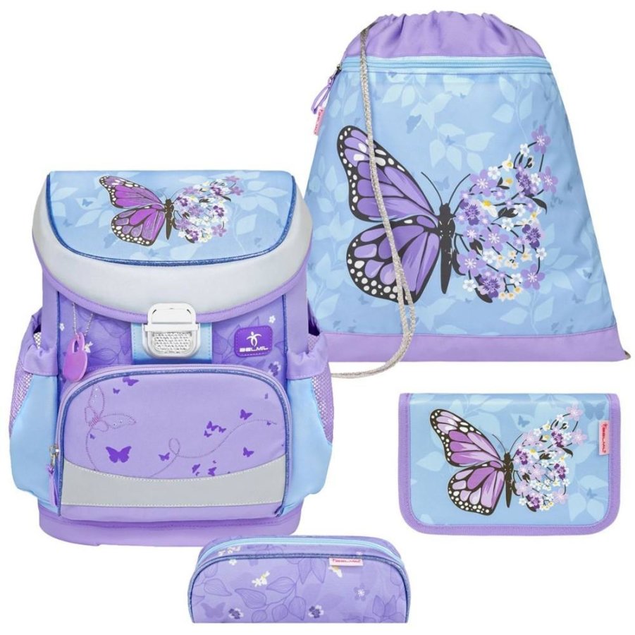schulranzen set mini fit 4tlg fuer kleinere kinder purple blue butterfly motiv schmetterling