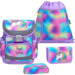 Belmil Schulranzen Set Mädchen Rainbow Color (Motiv: Einhorn) "Mini Fit" für kleinere Kinder, ab 1.Klasse Grundschule
