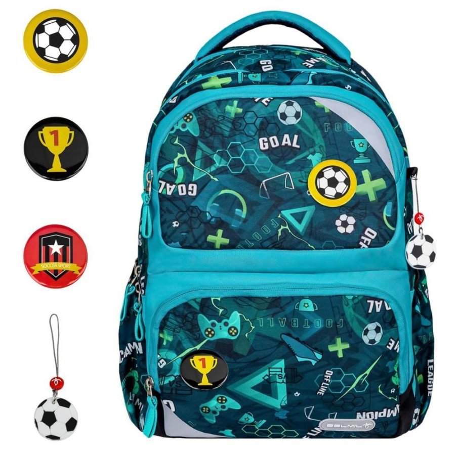 schulrucksack maxi pack mit patches football goal ab 3 klasse