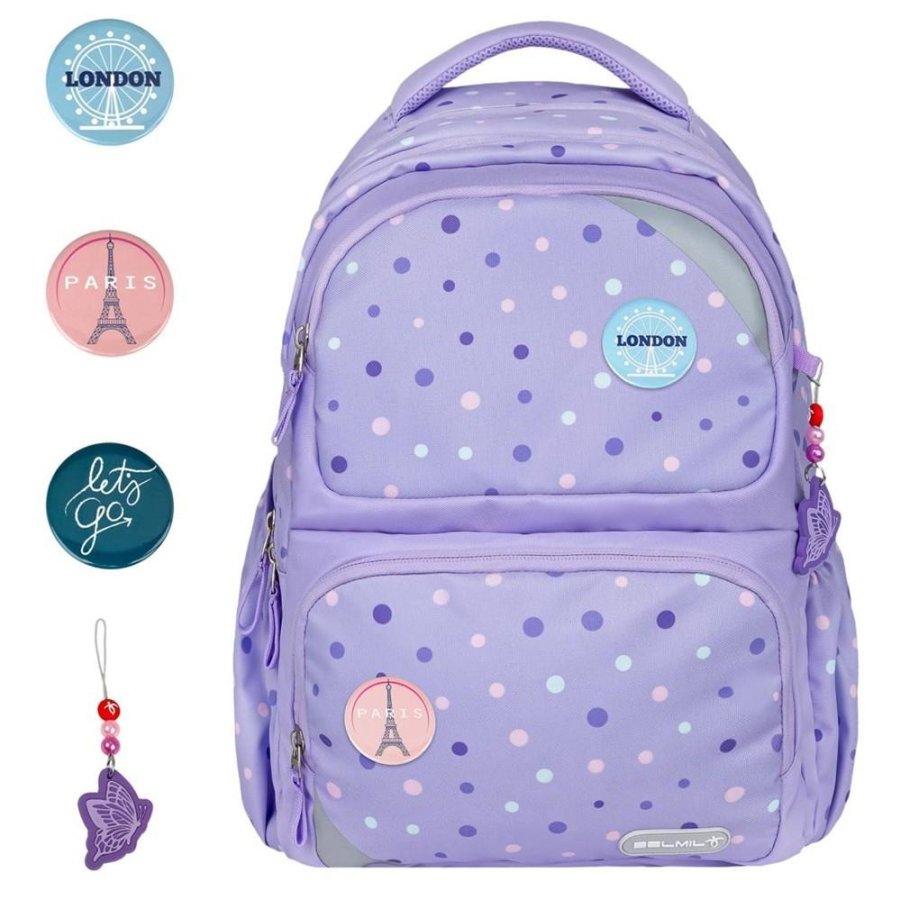 schulrucksack maxi pack mit patches purple dots ab 3 klasse