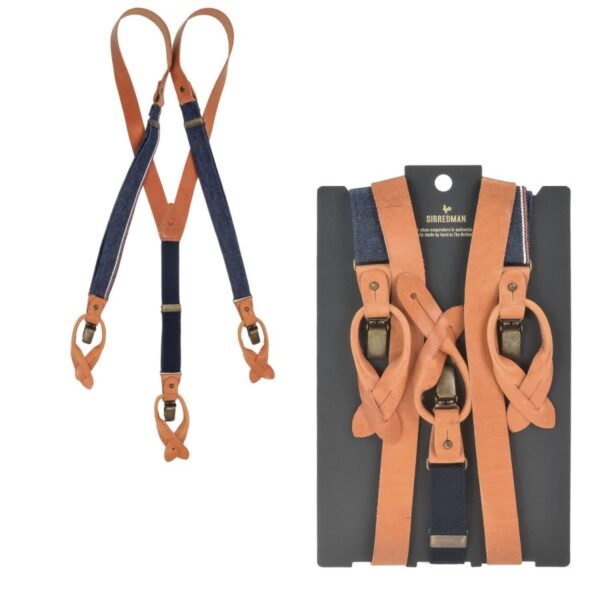Hosenträger Leder & Denim Herren 25mm "Candiani" Blue Legacy blau mit natur Sir Redman