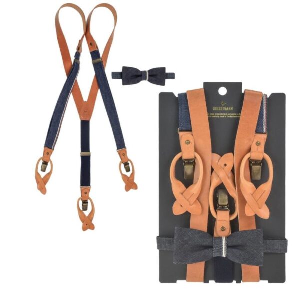 Hosenträger Leder & Denim Herren 25mm Set mit Fliege "Candiani" Blue Legacy Selvedge Sir Redman
