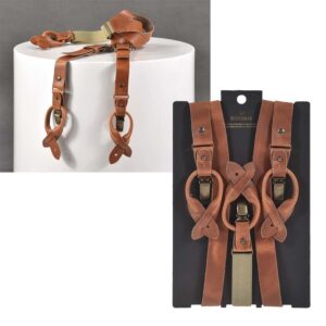 Sir Redman Hosenträger Herren Vintage Style für Männer Leder zum Knöpfen und Clippen 25mm "Work" für Jeans Y-Form, cognac-braun