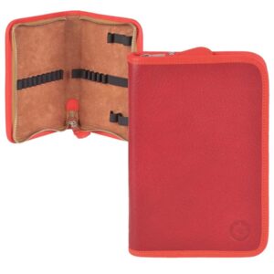 Sonnenleder Federtasche Leder LASSE mit 15 Stiftschlaufen Schüleretui rot/orange