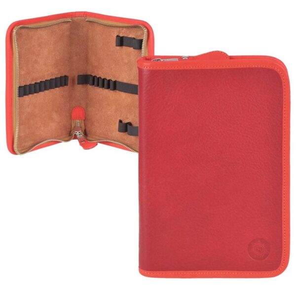 Sonnenleder Federtasche Leder LASSE mit 15 Stiftschlaufen Schüleretui rot/orange