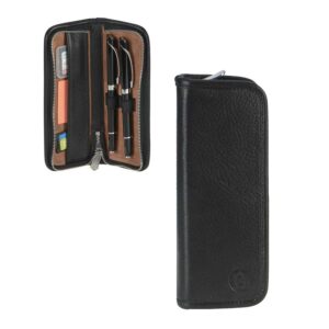 Federmäppchen Leder 17x6cm "Mörike" für 2 Füller schwarz Sonnenleder