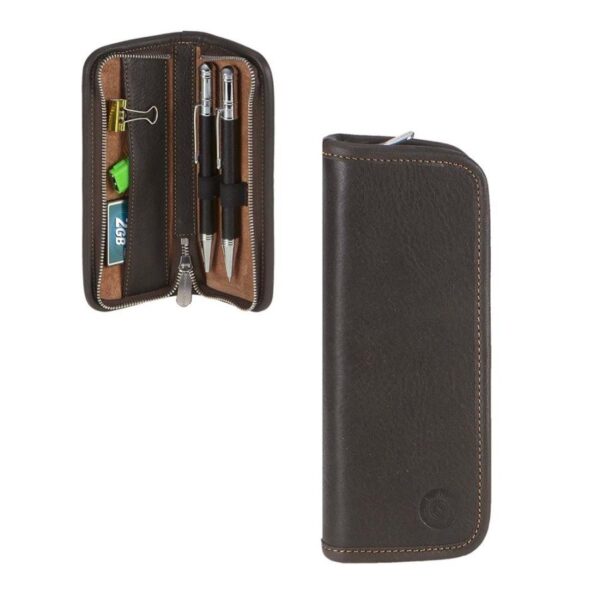Federmäppchen Leder 17x6cm "Mörike" für 2 Füller mocca Sonnenleder