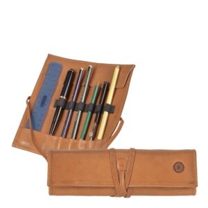 Stiftrolle Leder 19x19cm "Fichte" für 6 Stifte naturbraun Sonnenleder