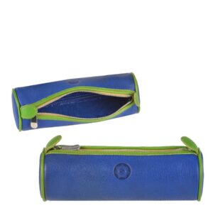 Schlampermäppchen Leder 20x6x6cm Rolle "Lotta" blau hellgrün Sonnenleder