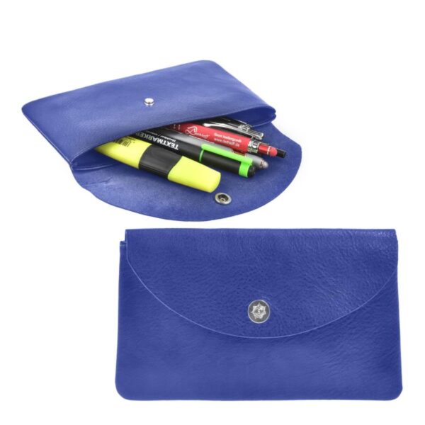 Stiftemäppchen Leder 18x11cm flach "Hempel" blau Sonnenleder