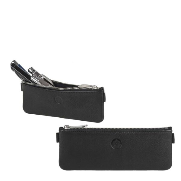Stiftemäppchen Leder 16x6cm klein flach "Bode" schwarz Sonnenleder