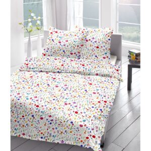 Bettwäsche Mako Satin Sympathica 4420 Blumen Blüten weiß bunt 135x200