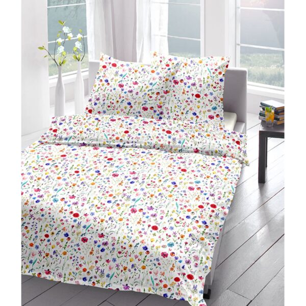 Bettwäsche Mako Satin Sympathica 4420 Blumen Blüten weiß bunt 135x200
