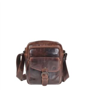 Umhängetasche Leder 21x22cm "Rugged" teak brown Greenburry 1304-25