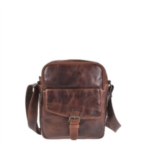 Umhängetasche Leder 24x25cm "Rugged" teak brown Greenburry 1303-25