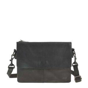 Bear Design Umhängetasche Damen Leder mit 2 Fächern "Billy" 25x17cm, kleine Schulttertasche, Damentasche sportlich, schwarz