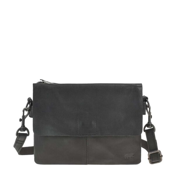 Bear Design Umhängetasche Damen Leder mit 2 Fächern "Billy" 25x17cm, kleine Schulttertasche, Damentasche sportlich, schwarz