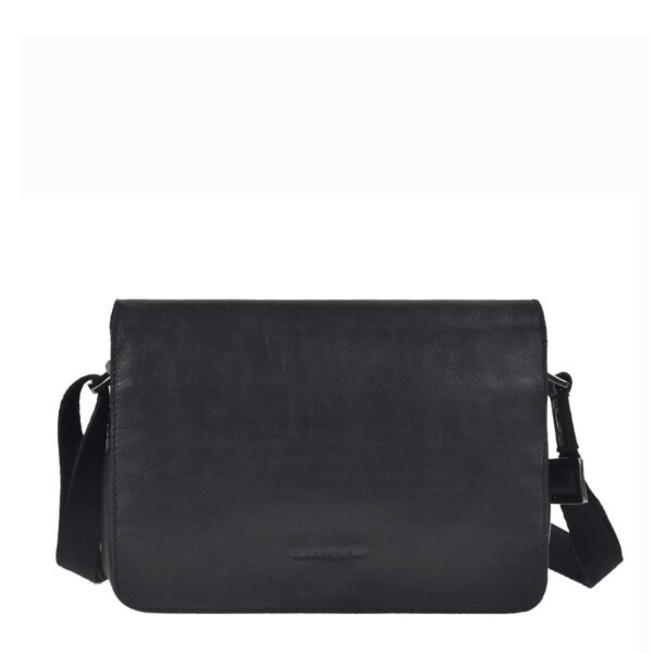 Umhängetasche Leder 26x19cm "Pure Black" schwarz Greenburry 1109-20