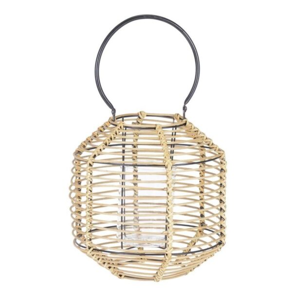 Laterne aus Bambus 30cm mit Glaseinsatz und Griff | Villa Collection