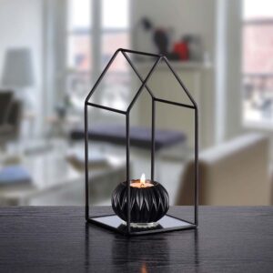 Dekoset Kerzenteller Spiegelboden 12x12cm + 8,5cm Teelichthalter schwarz