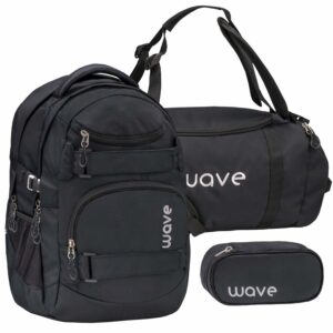 Wave Schulrucksack Set BLACK 3teilig mit Sporttasche und Schlamper
