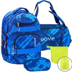 Wave Schulrucksack Set DEEP OCEAN 4teilig mit Sporttasche Schlamper und Regenschutz