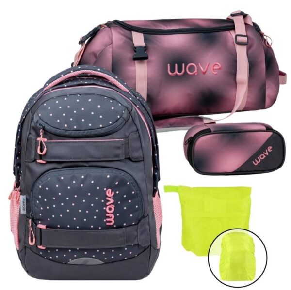 Wave Schulrucksack Set Infinity Move "Dots Pinky" mit Regenschutz
