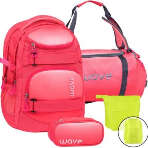 Wave Schulrucksack Set OMBRE CORAL PARADISE 4teilig mit Sporttasche Schlamper und Regenschutz