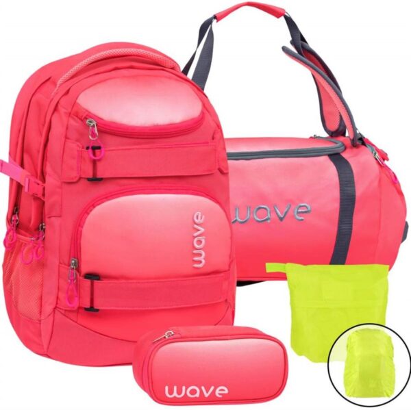 Wave Schulrucksack Set OMBRE CORAL PARADISE 4teilig mit Sporttasche Schlamper und Regenschutz