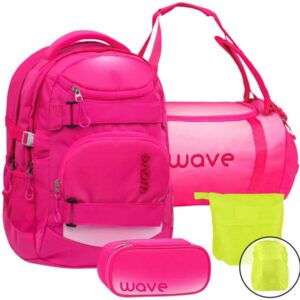 Wave Schulrucksack Set OMBRE LIGHT PINK 4teilig mit Sporttasche Schlamper und Regenschutz