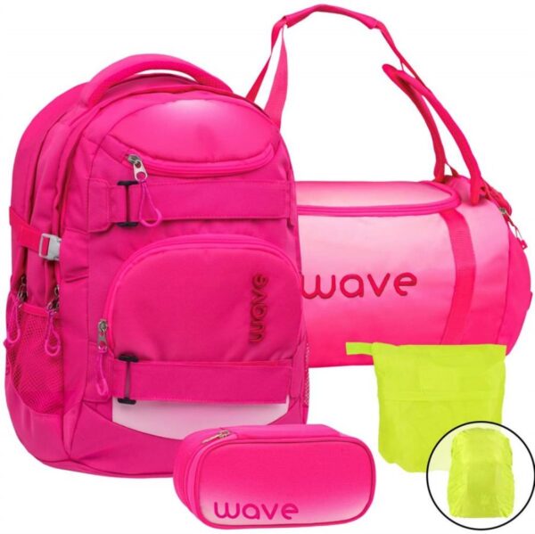 Wave Schulrucksack Set OMBRE LIGHT PINK 4teilig mit Sporttasche Schlamper und Regenschutz