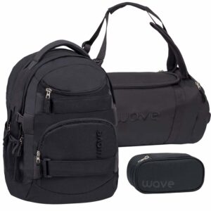 Wave Schulrucksack Set POSH BLACK 3teilig mit Sporttasche und Schlamper