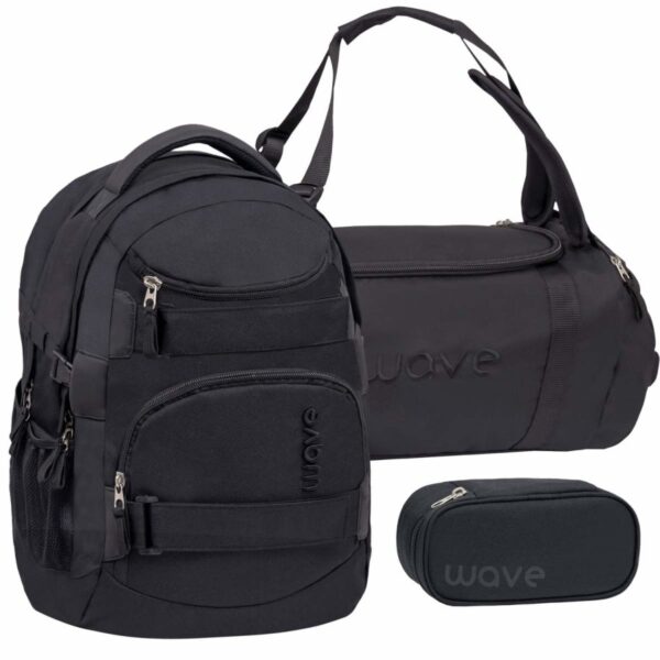 Wave Schulrucksack Set POSH BLACK 3teilig mit Sporttasche und Schlamper