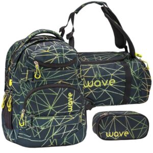 Wave Schulrucksack Set STRIPES GREEN 3teilig mit Sporttasche und Schlamper