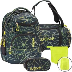 Wave Schulrucksack Set STRIPES GREEN 4teilig mit Sporttasche Schlamper und Regenschutz